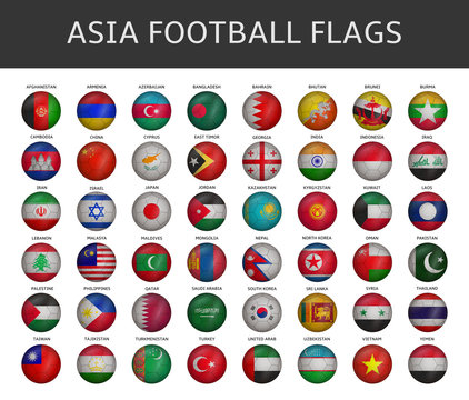 football flag of asia states vector set