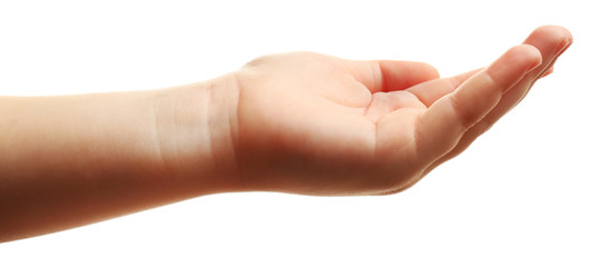 Child hand isolated on white