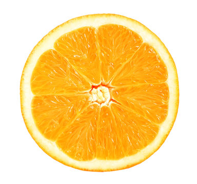 Juicy slice of orange isolated on white