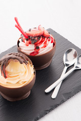 Strawberry and chocolate pastry mousse