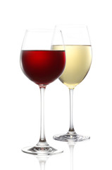 red wine and white wine isolated on white