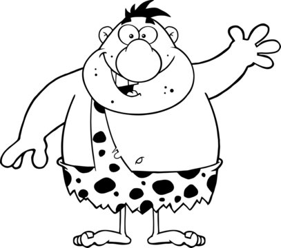 recommend clip art: Black And White Funny Caveman Cartoon Character Waving