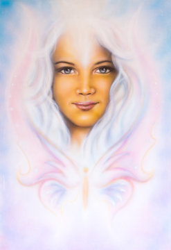  beautiful airbrush painting of a young girl’s angelic face with