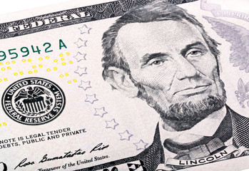 Close-up portrait of Abraham Lincoln end print of Federal Reserv