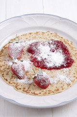 pancake with strawberry and jam