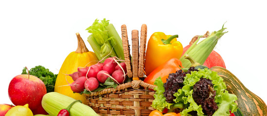 assortment vegetables and fruits in basket