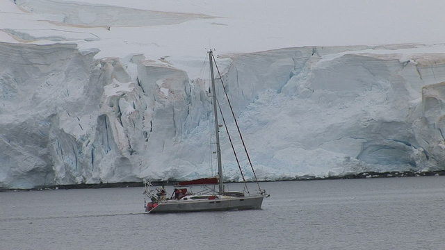 Small yacht in Paradise Harbour, Antarctica