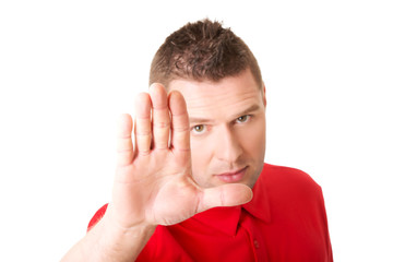 Man pressing an abstract touchscreen button