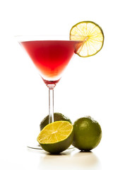 Cosmopolitan cocktail garnished with lime
