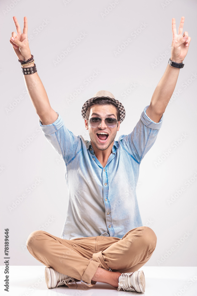 Canvas Prints Happy young casual man celebration a victory