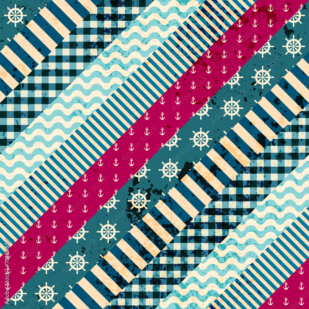 Poster diagonal patchwork pattern in nautical style.