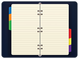 Open personal organizer, isolated. Vector illustration