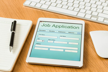 Digital tablet pc showing job application form
