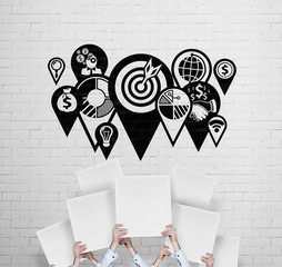 business icons on wall