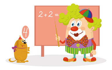 Clown with trained dog