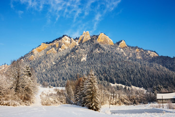 Winter landscape in Pieniny Mountains, Three Crowns, Poland