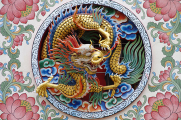Dragon decoration of the Wat Thavorn Wararam in Kanchanaburi