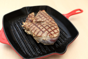 Steak on cast-iron grill pan