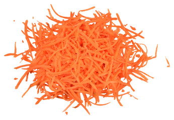 Heap of chopped carrot on a white