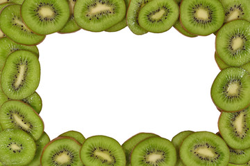 Frame of kiwi slices on a white