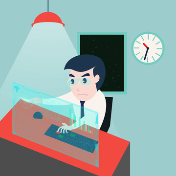 recommend clip art: businessman working late at night in the office