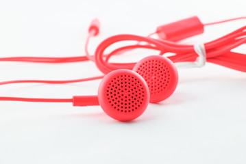 red wired headphones