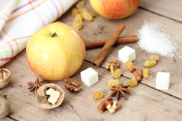 Ingredients for apple pie cooking