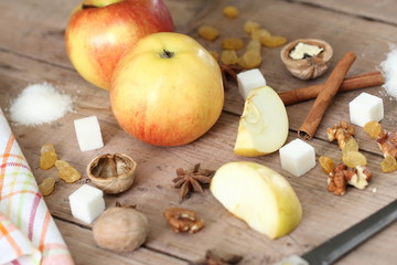Fototapeta na wymiar Ingredients for apple pie cooking