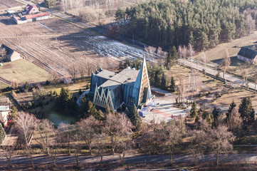 Fototapeta na wymiar aerial view of Christian church in Kotlów village