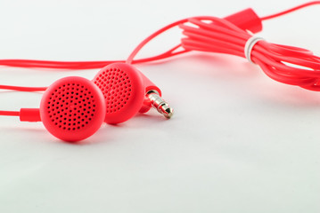 red wired headphones