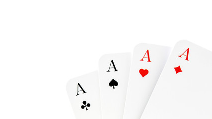 Four Aces Playing Cards on White Background