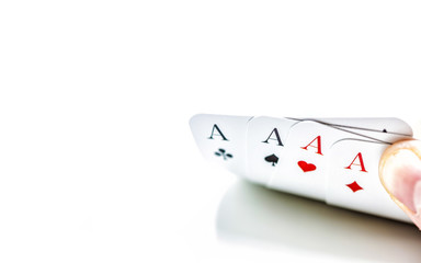 Fototapeta na wymiar Four Aces Playing Cards on White Background