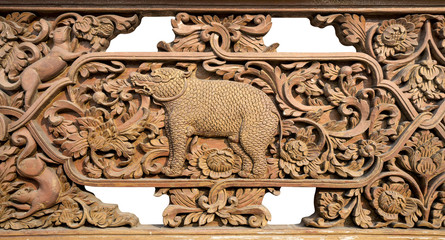Carved wooden animals in thailand mythology