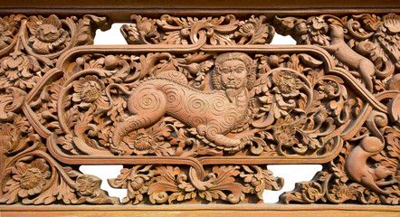 Carved wooden animals in thailand mythology