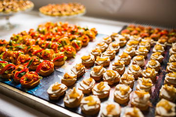 Festive decorated canapes for event