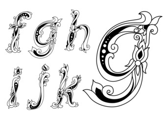 Floral ornamental outline sketch letters font