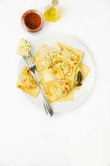 ravioli with ricotta top view on white