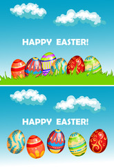 Happy easter cards with colorful decorated eggs