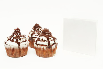 Cupcakes with whip cream and blank card - add own text
