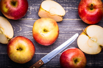 Red apples on a dark background