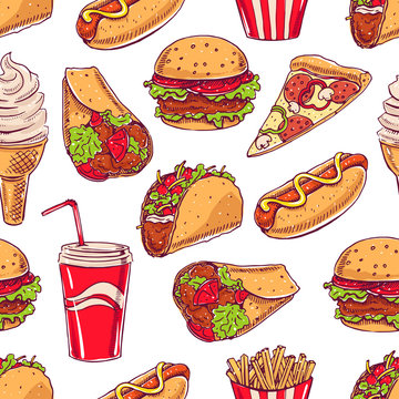 background with various fast food