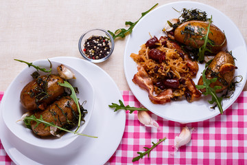 Stewed cabbage with baked potatoes