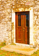 old door in Peleta village in southern Greece
