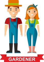 Vector illustration of gardener standing with his garden tool