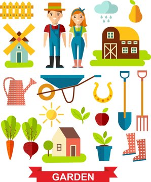 Flat stylish icons for gardening concept