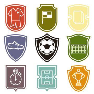 Set of sports labels with soccer football symbols.