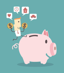 Businessman saving money in a piggy bank