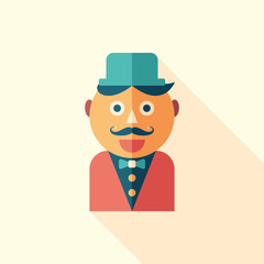 Happy hipster flat square icon with long shadows.