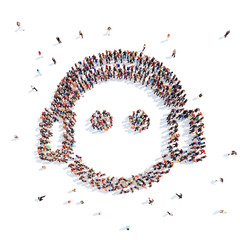 people in the form of a smiley with headphones.