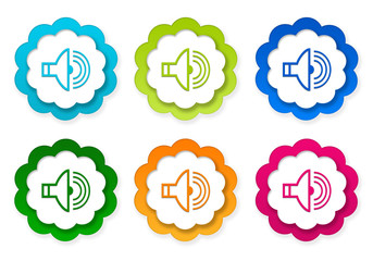 Set of colorful stickers icons with speaker symbol